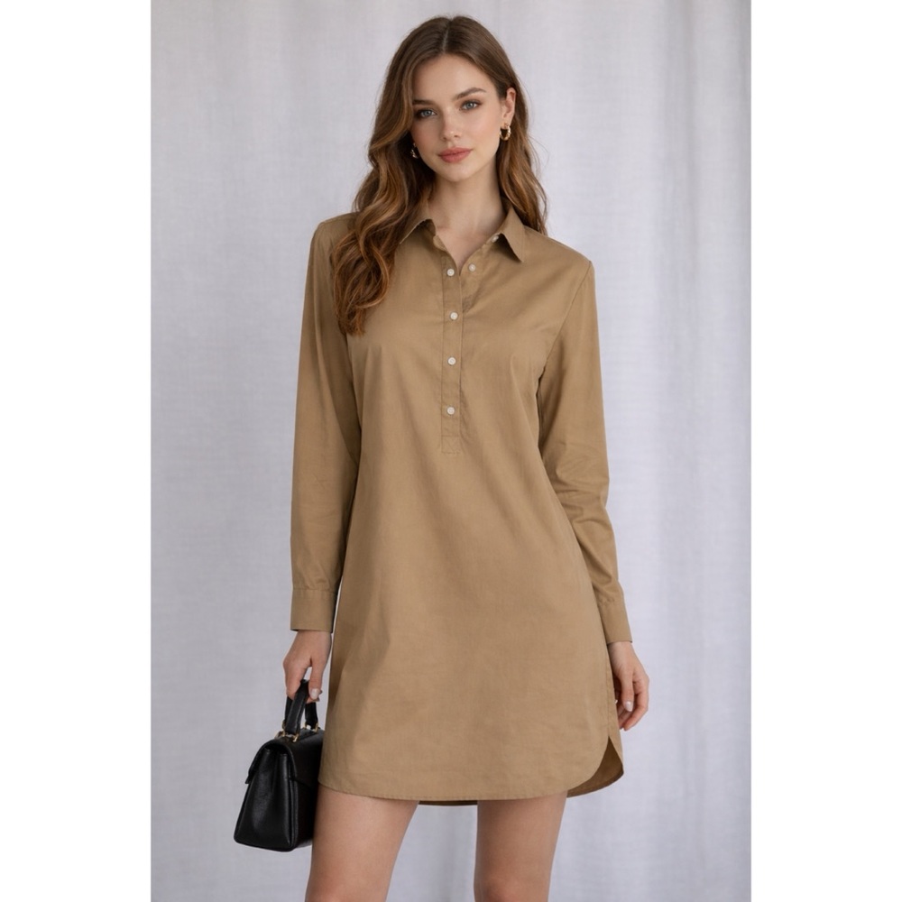 J McLaughlin Popover Shirt Dress Long Sleeve Cotton Blend Stretch Preppy Sz M